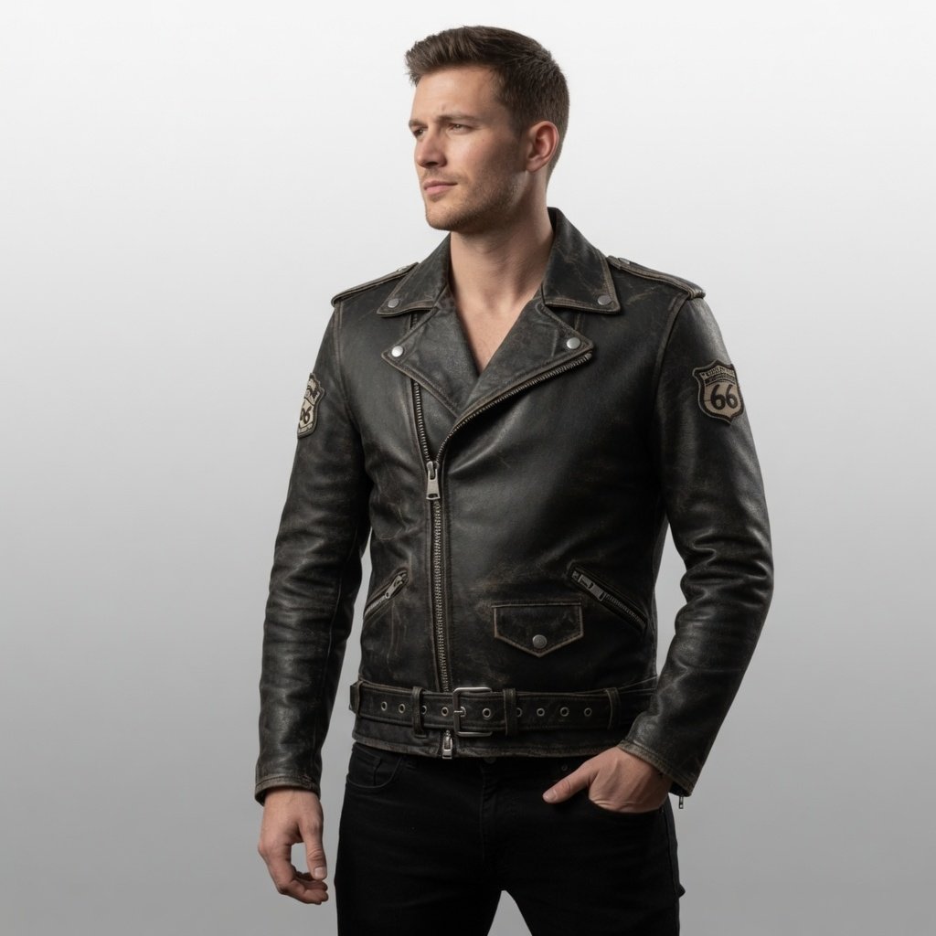 Born to Ride Brando Leather Jacket Front Studio (1)