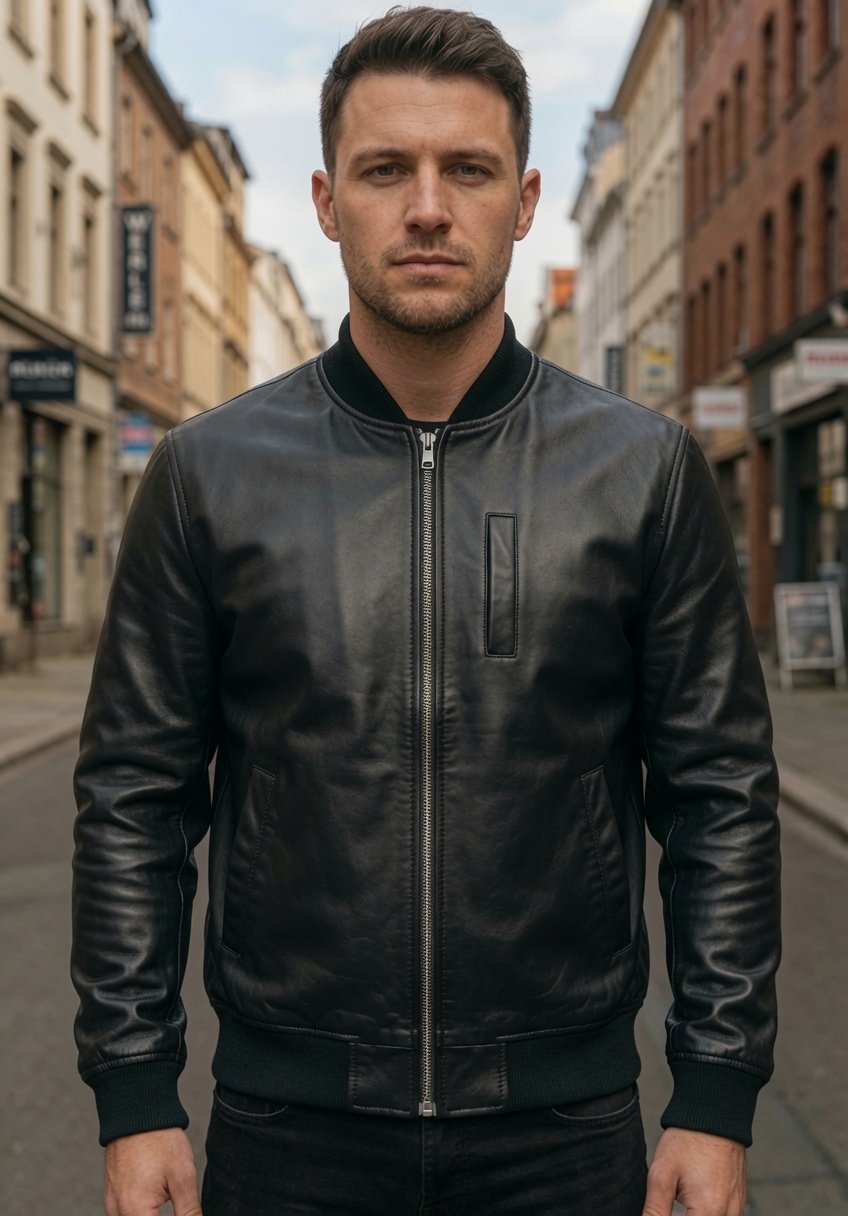 Cipher Hand-Painted Premium Leather Bomber Jacket front