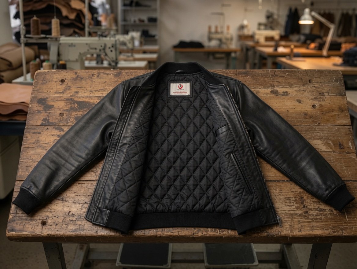 Cipher Hand-Painted Premium Leather Bomber Jacket table