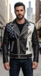 Maverick American Flag Studded Leather Biker Jacket