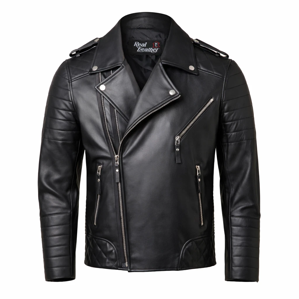 Quilted Brando Biker Jacket Front Studio