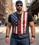 Patriot USA Flag Lace-Up Leather Vest