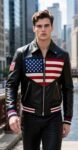 Patriot Eagle American Flag Leather Bomber Jacket