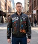 Chaos Punk Hand-Painted Studded Leather Jacket