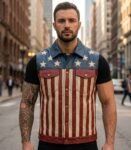 Maverick American Flag Real Leather Biker Vest