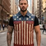 Maverick American Flag Real Leather Biker Vest