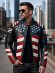 Men’s American Flag Leather Biker Jacket – Premium USA Style Motorcycle Jacket