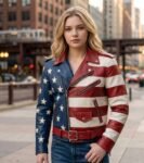 Liberty Women's American Flag Leather Biker Jacket