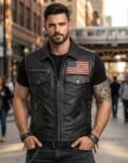 Patriot Distressed Leather Biker Vest