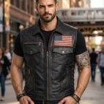 Patriot Distressed Leather Biker Vest