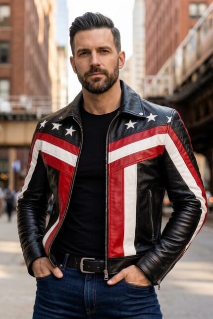 Patriot Star-Spangled Biker Leather Jacket