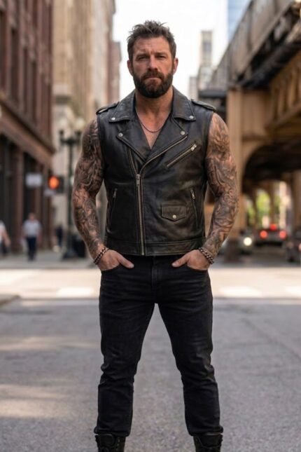 Men's Obsidian Chaos Studded Leather Biker Jacket