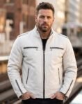 Men's Stark White Chaos Studded Leather Biker Jacket