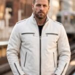 Men's Stark White Chaos Studded Leather Biker Jacket