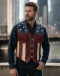 Patriot USA Flag Leather Fringe Vest