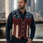 Patriot USA Flag Leather Fringe Vest
