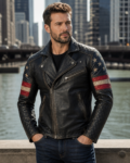 Captain USA Vintage Distressed Leather Biker Jacket