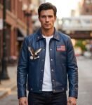 Freedom Eagle Blue Genuine Leather Jacket