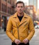 Maverick Sun-Yellow Brando Biker Leather Jacket
