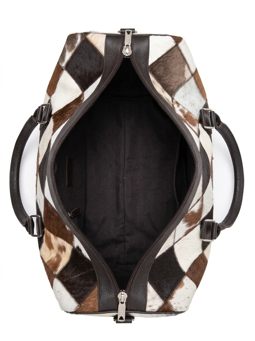 Cowhide Hair-on Duffle Bag Black White Open