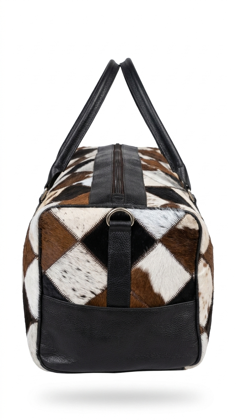 Cowhide Hair-on Duffle Bag Black White Side