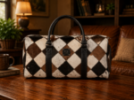 Hair-on Cowhide Patchwork Duffle Bag – Handmade Leather Travel Weekender