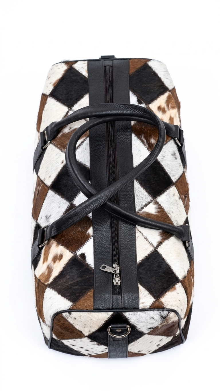 Cowhide Hair-on Duffle Bag Black White Top
