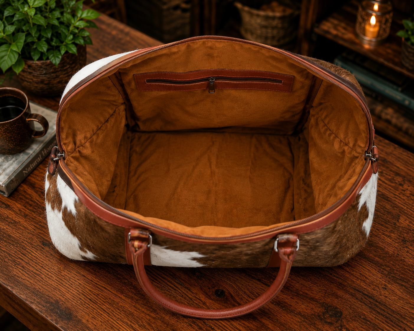 Cowhide Hair-on Duffle Bag Open