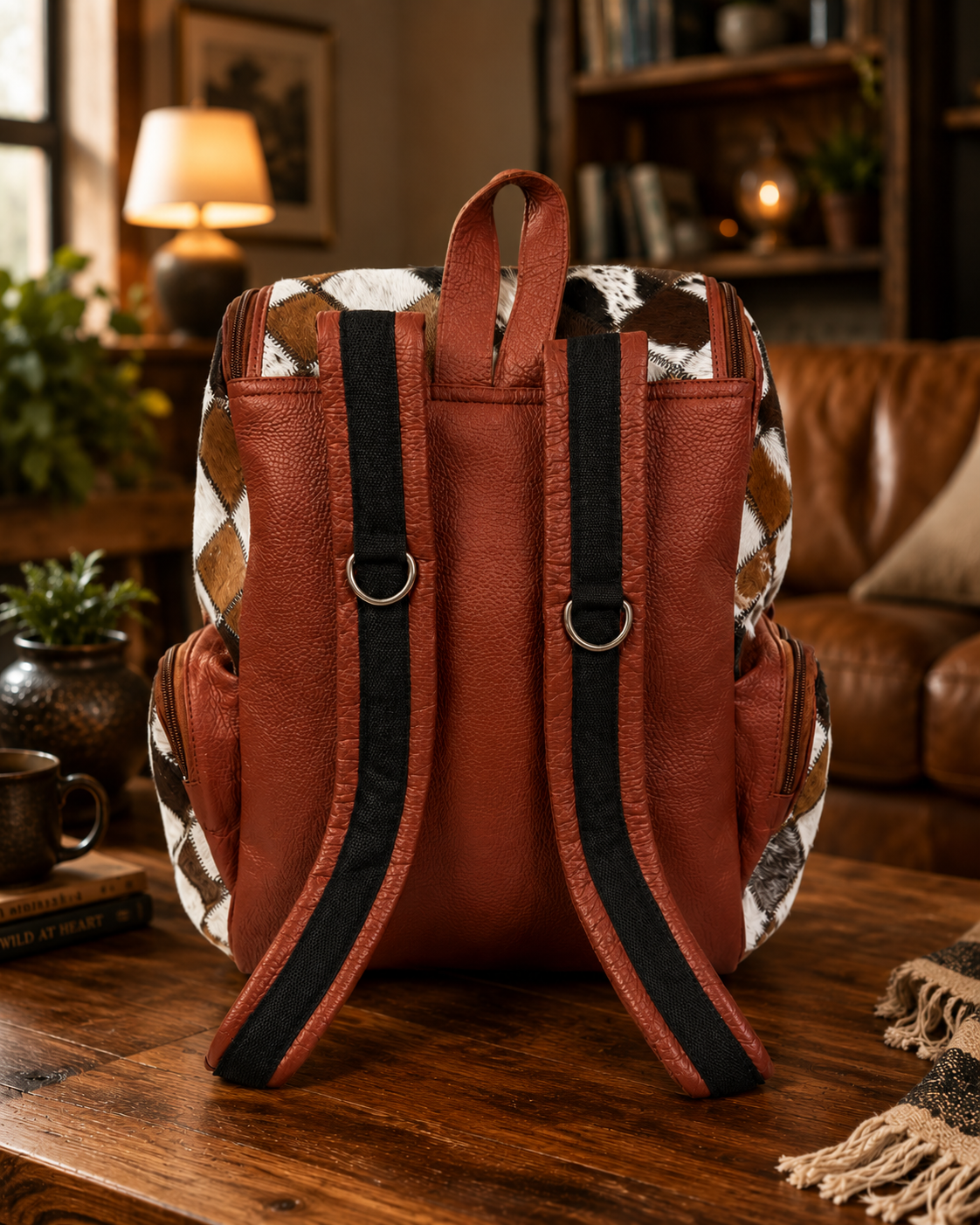 Cowhide Hair-on Leather Backpack Back1