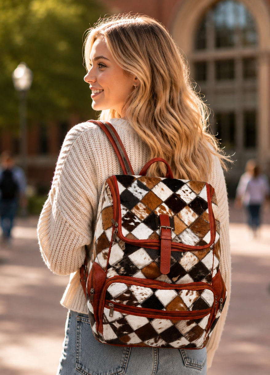 Cowhide Hair-on Leather Backpack with Model