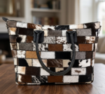 Hair-on Cowhide Patchwork Tote Bag – Handmade Genuine Leather Shoulder Purse