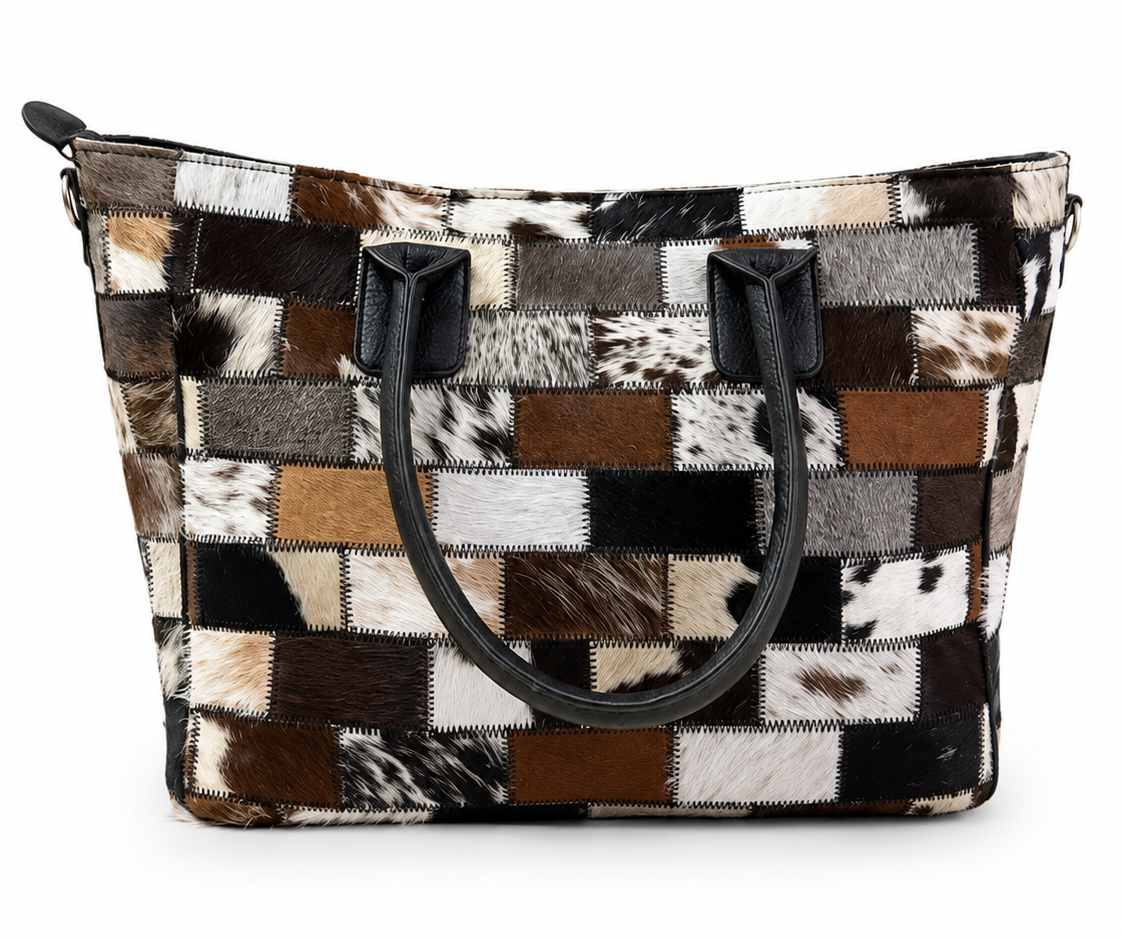 Cowhide Hair-on Multi Patch Tote Bag Back