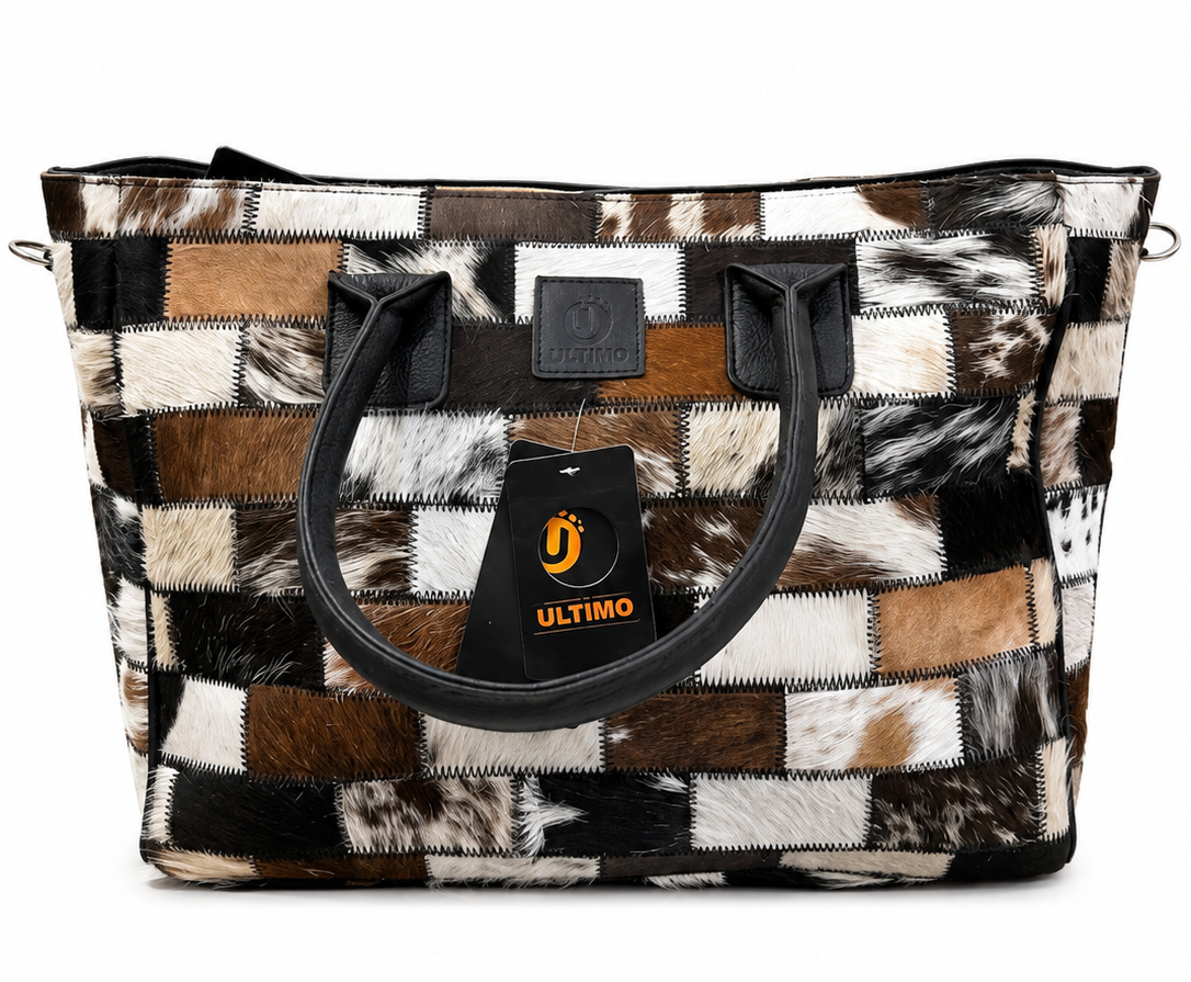 Cowhide Hair-on Multi Patch Tote Bag Front