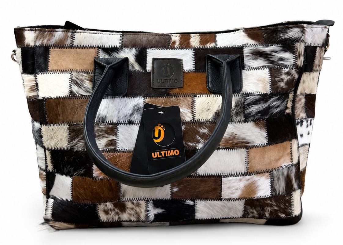 Cowhide Hair-on Multi Patch Tote Bag Front2