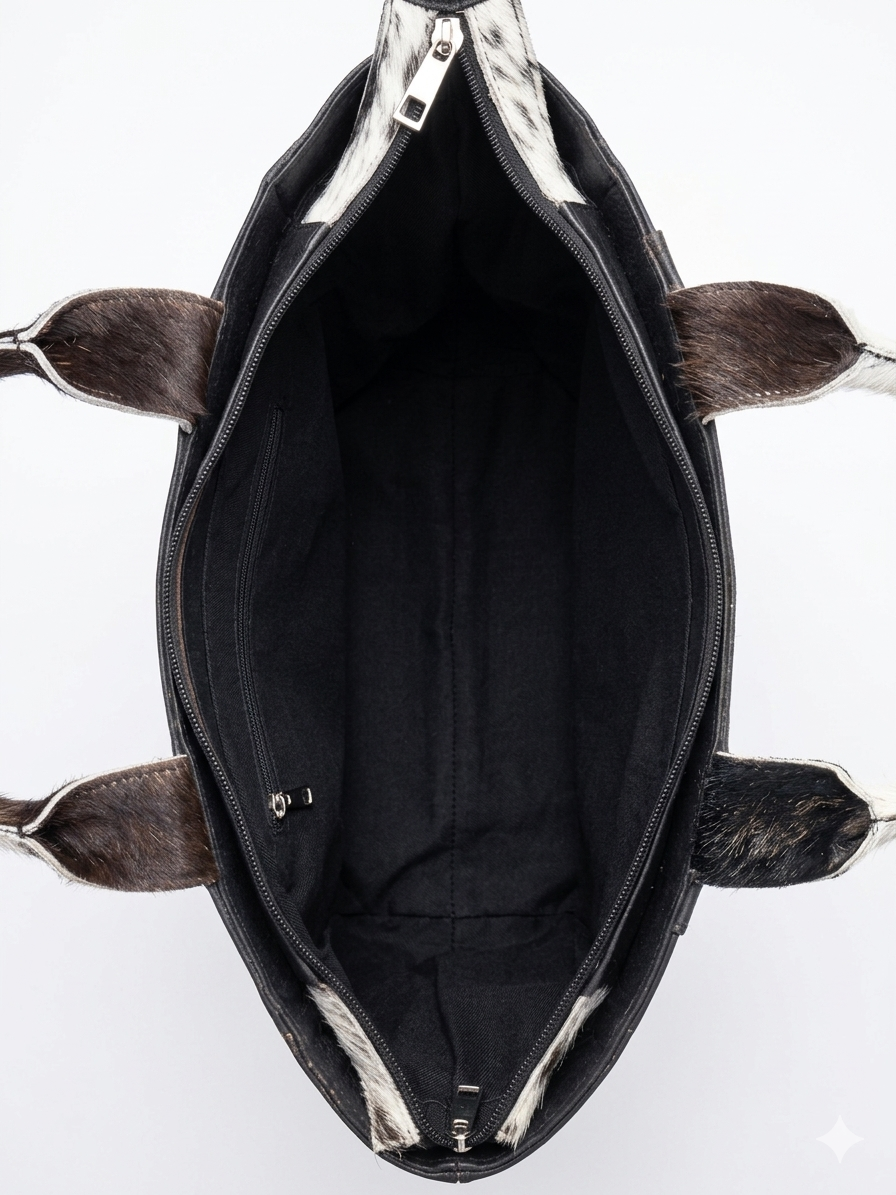 Cowhide Hair-on Multi Patch Tote Bag Inside