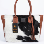 Hair-on Cowhide Leather Tote Bag – Handmade Black and White Shoulder Purse