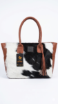Hair-on Cowhide Leather Tote Bag – Handmade Black and White Shoulder Purse