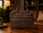 Vintage Rustic Brown Leather Laptop Briefcase – Handcrafted Men's Office Messenger Bag