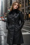 Brenda Black Fur Collar Leather Long Coat