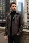 Bernard Kingston Slimfit Brown Leather Coat