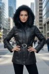 Natalia Hooded Premium Leather Parka Coat